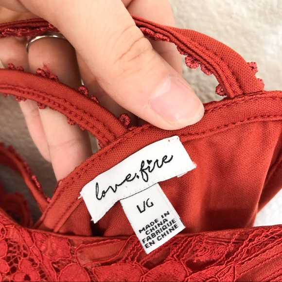 Love Fire Orange Lace Cold Shoulder Short Dress - Picture 7 of 8